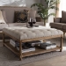 Baxton Studio Carlotta French Country Weathered Oak Beige Linen Square Coffee Table Ottoman - TSF-9329-Beige-Otto