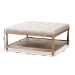 Baxton Studio Carlotta French Country Weathered Oak Beige Linen Square Coffee Table Ottoman - TSF-9329-Beige-Otto