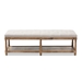 Baxton Studio Celeste French Country Weathered Oak Beige Linen Upholstered Ottoman Bench - TSF-9336-Beige-Bench