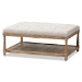 Baxton Studio Carlotta French Country Weathered Oak Beige Linen Rectangular Coffee Table Ottoman