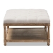 Baxton Studio Carlotta French Country Weathered Oak Beige Linen Rectangular Coffee Table Ottoman - TSF-9325-Beige-Otto