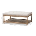 Baxton Studio Carlotta French Country Weathered Oak Beige Linen Rectangular Coffee Table Ottoman - TSF-9325-Beige-Otto