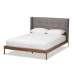 Baxton Studio Brooklyn Mid-Century Modern Walnut Wood Grey Fabric Queen Size Platform Bed
