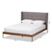 Baxton Studio Brooklyn Mid-Century Modern Walnut Wood Grey Fabric Queen Size Platform Bed - BBT6653-Grey-Queen-XD45