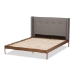 Baxton Studio Brooklyn Mid-Century Modern Walnut Wood Grey Fabric Queen Size Platform Bed - BBT6653-Grey-Queen-XD45