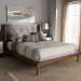 Baxton Studio Brooklyn Mid-Century Modern Walnut Wood Grey Fabric Queen Size Platform Bed - BBT6653-Grey-Queen-XD45