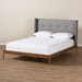 Baxton Studio Brooklyn Mid-Century Modern Walnut Wood Grey Fabric Queen Size Platform Bed - BBT6653-Grey-Queen-XD45