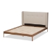 Baxton Studio Brooklyn Mid-Century Modern Walnut Wood Beige Fabric Full Size Platform Bed - BBT6653-Light Beige-Full-6086-1