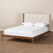 Baxton Studio Brooklyn Mid-Century Modern Walnut Wood Beige Fabric Queen Size Platform Bed - BBT6653-Light Beige-Queen-6086-1