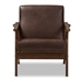 Baxton Studio Bianca Mid-Century Modern Walnut Wood Dark Brown Distressed Faux Leather Lounge Chair - Bianca-Dark Brown/Walnut Brown-CC