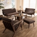 Baxton Studio Bianca Mid-Century Modern Walnut Wood Dark Brown Distressed Faux Leather Livingroom Sofa Set - Bianca-Dark Brown/Walnut Brown-4PC-Set