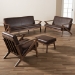 Baxton Studio Bianca Mid-Century Modern Walnut Wood Dark Brown Distressed Faux Leather Livingroom Sofa Set - Bianca-Dark Brown/Walnut Brown-4PC-Set