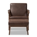 Baxton Studio Bianca Mid-Century Modern Walnut Wood Dark Brown Distressed Faux Leather Lounge Chair And Ottoman Set - Bianca-Dark Brown/Walnut Brown-2PC-Set