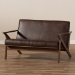 Baxton Studio Bianca Mid-Century Modern Walnut Wood Dark Brown Distressed Faux Leather 2-Seater Loveseat - Bianca-Dark Brown/Walnut Brown-LS