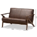 Baxton Studio Bianca Mid-Century Modern Walnut Wood Dark Brown Distressed Faux Leather 2-Seater Loveseat - Bianca-Dark Brown/Walnut Brown-LS
