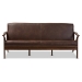 Baxton Studio Bianca Mid-Century Modern Walnut Wood Dark Brown Distressed Faux Leather 3-Seater Sofa - Bianca-Dark Brown/Walnut Brown-SF