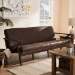 Baxton Studio Bianca Mid-Century Modern Walnut Wood Dark Brown Distressed Faux Leather 3-Seater Sofa - Bianca-Dark Brown/Walnut Brown-SF