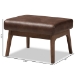 Baxton Studio Bianca Mid-Century Modern Walnut Wood Dark Brown Distressed Faux Leather Ottoman - Bianca-Dark Brown/Walnut Brown-Otto