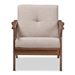 Baxton Studio Bianca Mid-Century Modern Walnut Wood Light Grey Fabric Tufted Lounge Chair - Bianca-Light Grey/Walnut Brown-CC