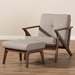 Baxton Studio Bianca Mid-Century Modern Walnut Wood Light Grey Fabric Tufted Lounge Chair And Ottoman Set - Bianca-Light Grey/Walnut Brown-2PC-Set