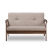 Baxton Studio Bianca Mid-Century Modern Walnut Wood Light Grey Fabric Tufted 2-Seater Loveseat - Bianca-Light Grey/Walnut Brown-LS