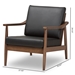 Baxton Studio Venza Mid-Century Modern Walnut Wood Black Faux Leather Lounge Chair - Venza-Black/Walnut Brown-CC