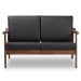 Baxton Studio Venza Mid-Century Modern Walnut Wood Black Faux Leather 2-Seater Loveseat - Venza-Black/Walnut Brown-LS