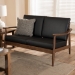 Baxton Studio Venza Mid-Century Modern Walnut Wood Black Faux Leather 2-Seater Loveseat - Venza-Black/Walnut Brown-LS