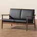 Baxton Studio Venza Mid-Century Modern Walnut Wood Black Faux Leather 2-Seater Loveseat - Venza-Black/Walnut Brown-LS
