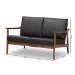 Baxton Studio Venza Mid-Century Modern Walnut Wood Black Faux Leather 2-Seater Loveseat - Venza-Black/Walnut Brown-LS