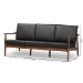 Baxton Studio Venza Mid-Century Modern Walnut Wood Black Faux Leather 3-Seater Sofa - Venza-Black/Walnut Brown-SF