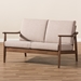 Baxton Studio Venza Mid-Century Modern Walnut Wood Light Brown Fabric Upholstered 2-Seater Loveseat - Venza-Brown/Walnut Brown-LS