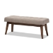 Baxton Studio Elia Mid-Century Modern Walnut Wood Light Grey Fabric Button-Tufted Bench
