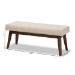 Baxton Studio Elia Mid-Century Modern Walnut Wood Light Beige Fabric Button-Tufted Bench - WM1622-BE-Beige/Walnut