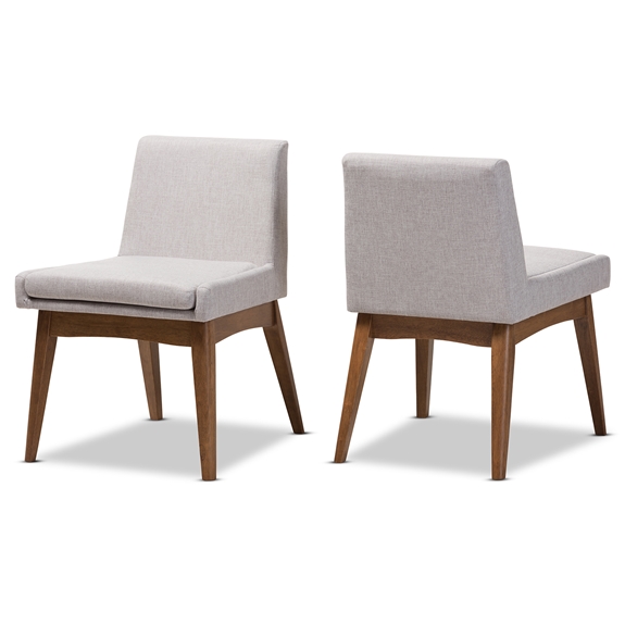 Baxton Studio Nexus Mid-Century Modern Walnut Wood Finishing Greyish Beige Fabric Dining Side Chair
