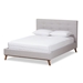 Baxton Studio Valencia Mid-Century Modern Greyish Beige Fabric Full Size Platform Bed