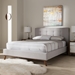 Baxton Studio Valencia Mid-Century Modern Greyish Beige Fabric Full Size Platform Bed - BBT6662-Greyish Beige-Full