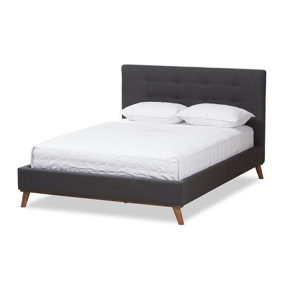 Baxton Studio Valencia Mid-Century Modern Dark Grey Fabric Full Size Platform Bed
