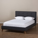 Baxton Studio Valencia Mid-Century Modern Dark Grey Fabric Queen Size Platform Bed - BBT6662-Dark Grey-Queen