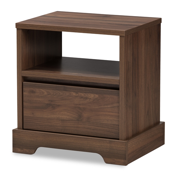 Baxton Studio Burnwood Modern and Contemporary Walnut Brown Finished Wood 1-Drawer Nightstand