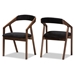Baxton Studio Wendy Mid-Century Modern Black Velvet and "Oak" Medium Brown Wood Finishing Dining Chair Set of 2