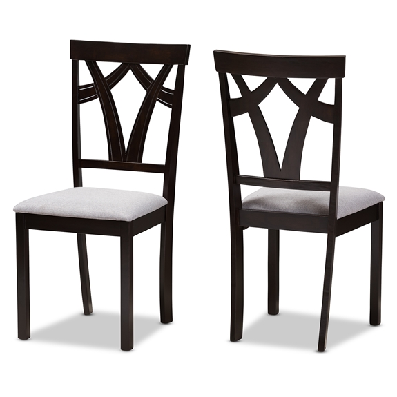 Baxton Studio Sylvia Modern and Contemporary Grey Fabric Upholstered and Dark Brown Finished Dining Chair Set of 2
