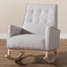 Baxton Studio Marlena Mid-Century Modern Greyish Beige Fabric Upholstered Whitewash Wood Rocking Chair - BBT5308-Greyish Beige RC