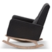 Baxton Studio Marlena Mid-Century Modern Dark Grey Fabric Upholstered Whitewash Wood Rocking Chair - BBT5308-Dark Grey RC