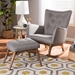 Baxton Studio Waldmann Mid-Century Modern Grey Fabric Upholstered Rocking Chair and Ottoman Set - BBT5303-Grey-RC-Otto-Set