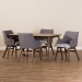 Baxton Studio Monte Mid-Century Modern Walnut Wood Rectangular 5-Piece Dining Set - Monte-Dark Grey-5PC Dining Set
