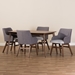 Baxton Studio Monte Mid-Century Modern Walnut Wood Rectangular 5-Piece Dining Set - Monte-Dark Grey-5PC Dining Set