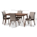 Baxton Studio Kimberly Mid-Century Modern Beige and Brown Fabric 5-Piece Dining Set - Kimberly-Brown-5PC Dining Set
