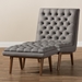 Baxton Studio Annetha Mid-Century Modern Grey Fabric Upholstered Walnut Finished Wood Chair And Ottoman Set - BBT5272-Grey Set