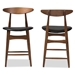 Baxton Studio Flora Mid-Century Modern Black Faux Leather Upholstered Walnut Finished Counter Stool (Set of 2) - Flora-Black/Walnut-Counter Stool
